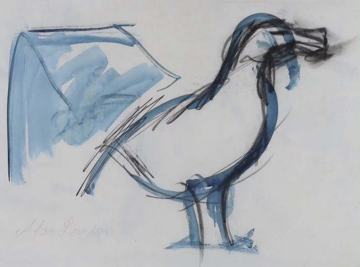 Alan Lowndes (1921-1978), black pencil and watercolour, Study of a cockerel, signed, 24 x 33cm